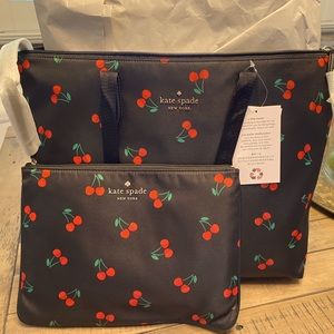 🍒NWT!! 🍒 Kate Spade Packable Tote w Zip Wristlet CHERRY Nylon